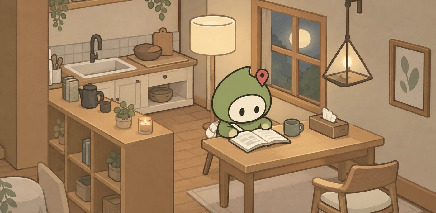 ポトの部屋。机で本を読むポト